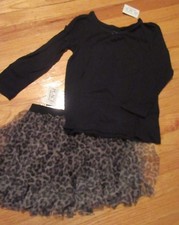 New Toddler Girl's CHILDREN'S PLACE Leopard Tulle Tier Ruffle Skirt Black Top 3T
