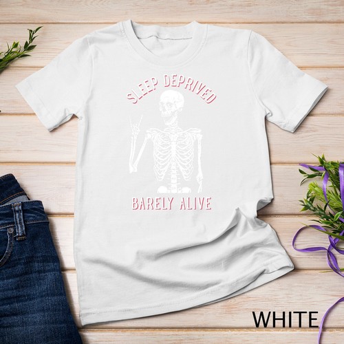 T-shirt unisex Halloween scheletro priva di sonno appena viva divertente - Foto 14 di 15