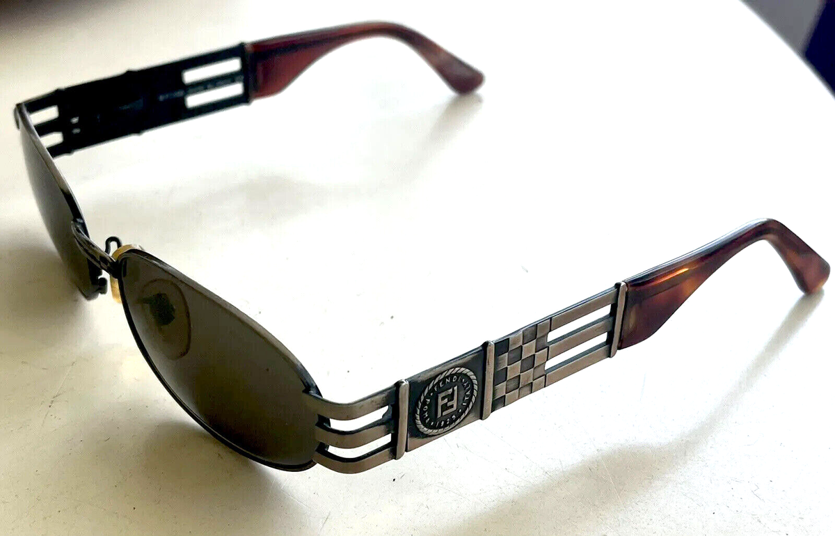 Vintage Fendi Sunglasses SL 7028 COL 518 Mod Checkered Bronze Tone
