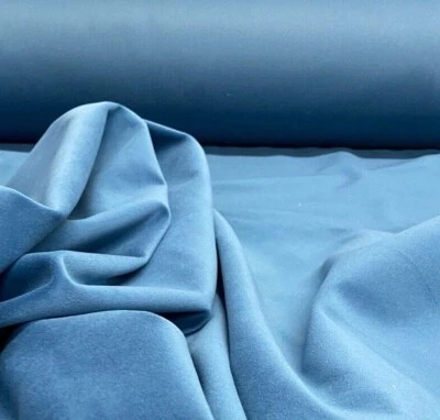 FRANK THOMAS INTERIORS Stone`Blue Plain Super Soft Velvet Blind/ Curtain/Upholstery Fabric