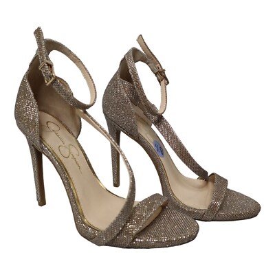 Jessica Simpson Rayli Light Gold Heeled Sandal Open Toe with Ankle Strap, 