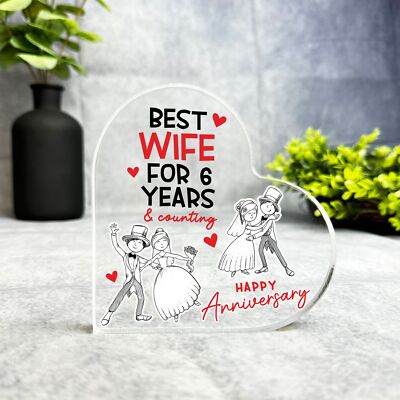 6 Jahre 6. Hochzeitstag Geschenk für beste Frau Andenken Seite Herz Plakette