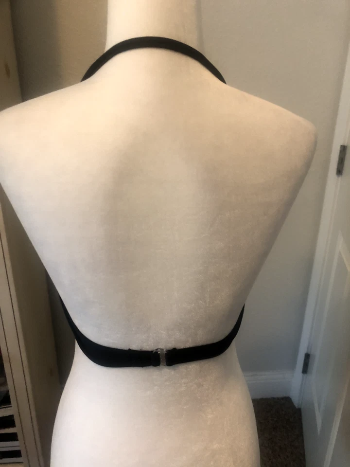 NEW L Black Aqua Blue MALIBU DREAM GIRL SWIM TOP Bikini PADDED HALTER Bow BRA - Image 3 of 4