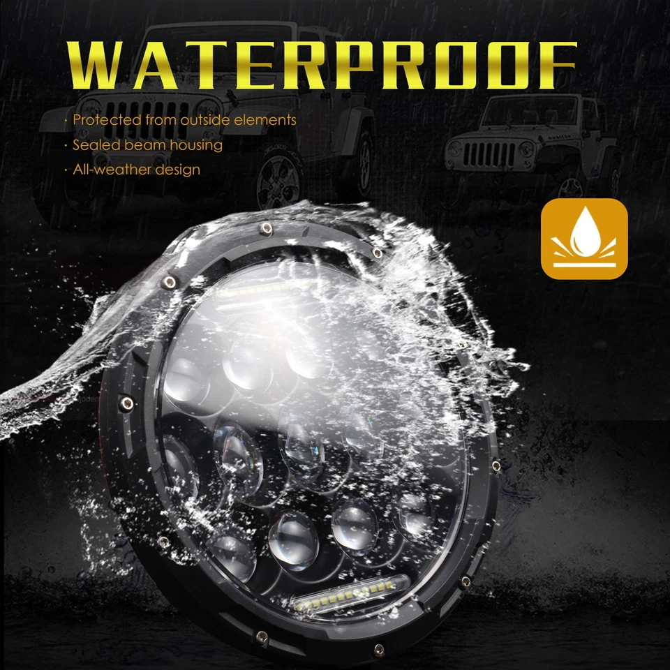 2X 7'' 300W Round LED Headlight Hi-Lo Beam Lights Bulb For Jeep Wrangler JK TJ - Image 2 of 4