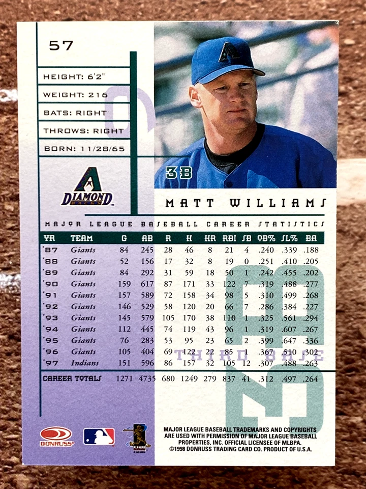 1998 Leaf Rookies & Stars Matt Williams #57 - Image 2 of 2