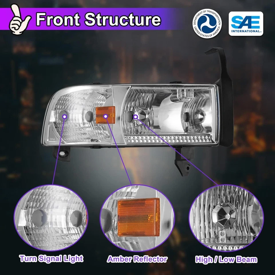 Faros faros delanteros aptos para Dodge Ram 2500 3500/1994-2001 1995-2001 Foto 4 de 4