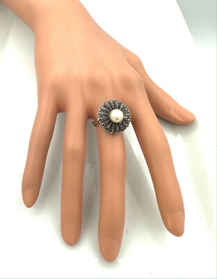 Bague En Or 18 Carats Avec Perle Et Pyrites - Magnifique, Taille 57, 6.11g, Occasion