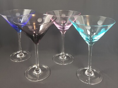4 Marquis by Waterford Polka Dot Colored Martini Champagne Glasses, 7 5/8''