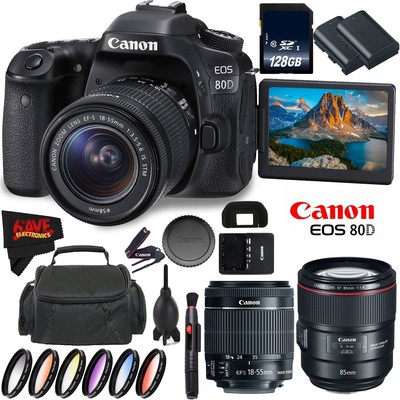 Canon EOS 80D DSLR Camera + 18-55mm Lens + Canon EF 85mm f/1.4L is USM Lens +d (
