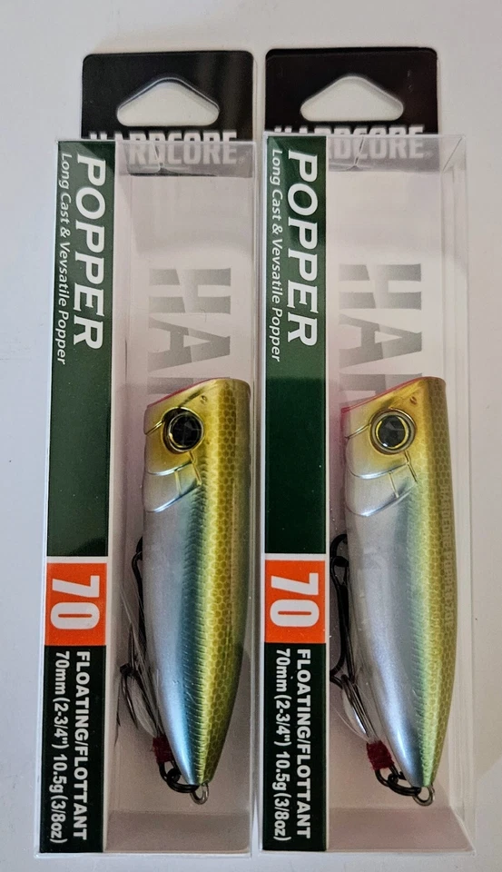 (Juego de 2) Señuelos Duel Hardcore Popper 70F Topwater 3/8oz 2-3/4" Ghost Pearl Shad Foto 4 de 4
