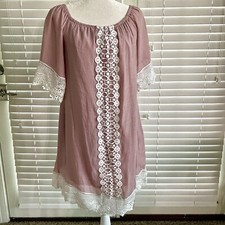 Mlle Gabrielle Blush Pink Crochet Lace Shift Dress Boho Peasant Medium Festival