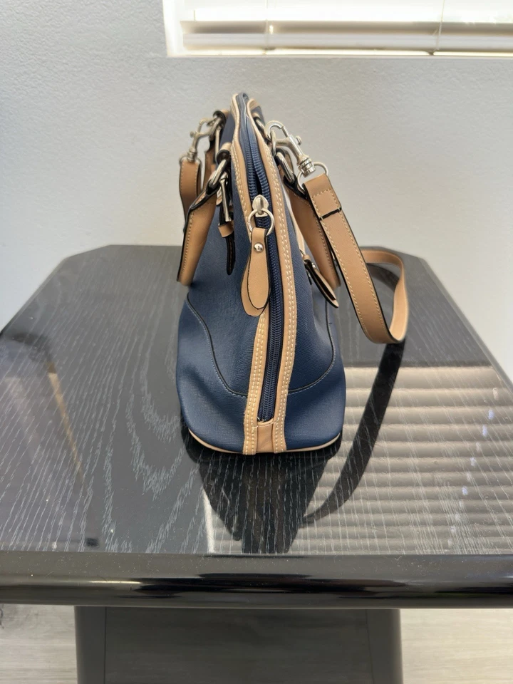 GIANI BERNINI Saffiano Faux Leather Dome Satchel Crossbody Navy Blue Bag - Image 3 of 4