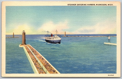 #ad #ad Steamer Entering Harbor Muskegon Michigan VINTAGE Postcard 5278 $5.99