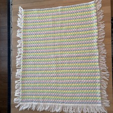 Adorable Handmade Baby Blanket. 32 x 40 in. Pastel W/ white fringe. Excell Cond
