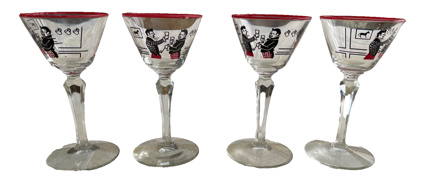 1947 Libbey Pickwick Glass Martini Cocktail Glass Stemware Set of 4 Hunting Vtg