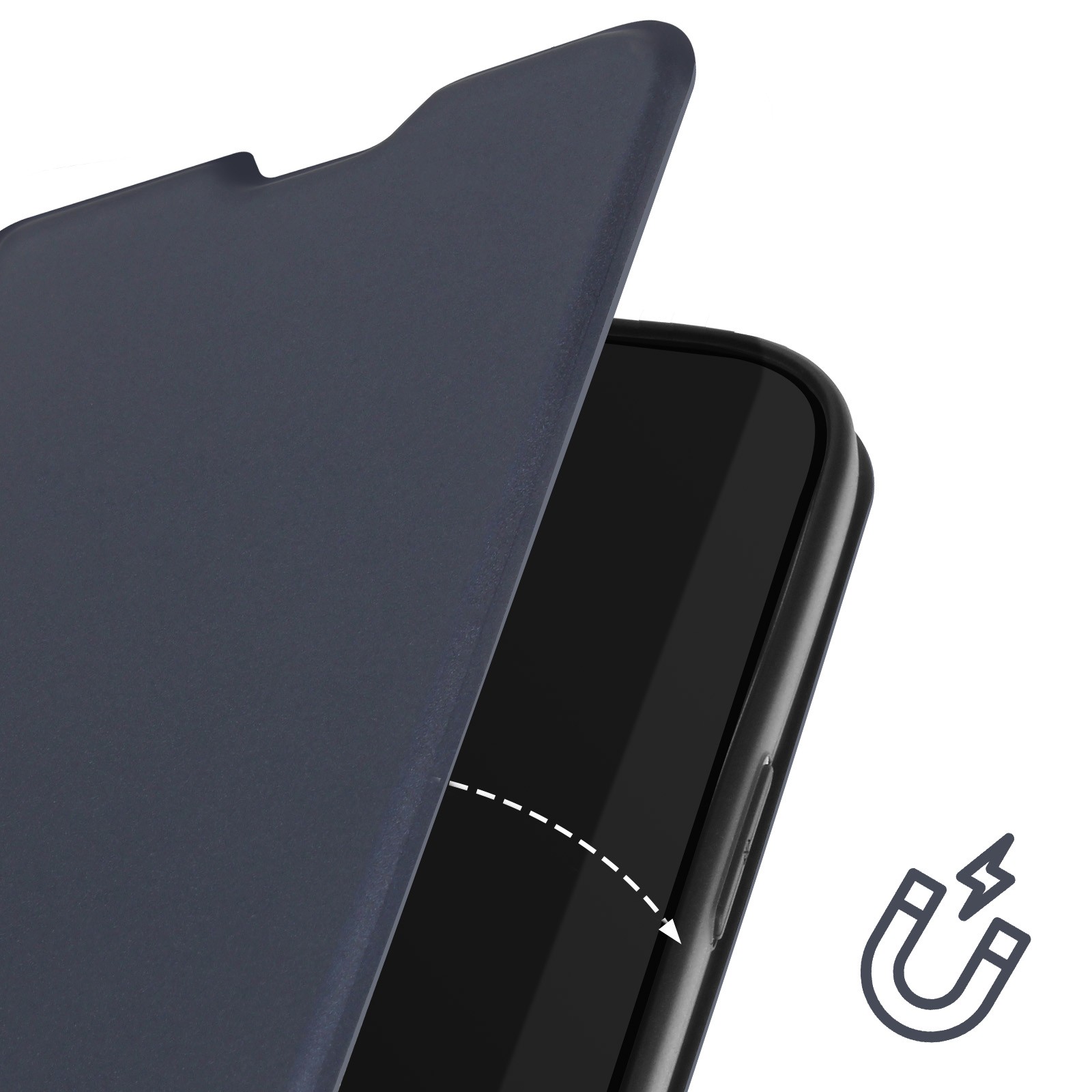Coque iPhone 16 Pro bleue protégeant des chutes avec clapet vidéo intégré