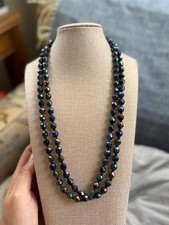 Vintage 60s Aurora Borealis AB Glass Bead Long Necklace Oil Slick