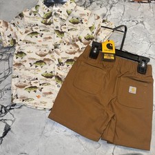 Carhartt Baby Boys Fish Button Down Shirt Shorts Outfit Set NEW
