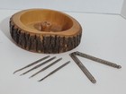 Vintage Carved Out Wood Nut Bowl w/4 Cracking Tools 7" Tall