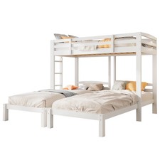 Wooden Bunk Bed White Triple Sleeper 3FT Single Bed Frames For Kids Teens Adults