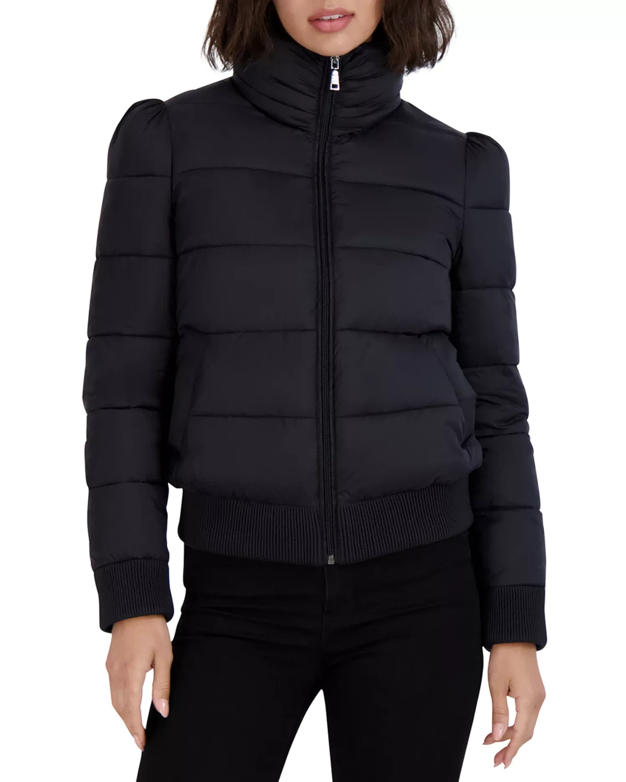 Tahari Cole Quilted Coat Women's XL Black Stand Collar Front Full Zip Closure
