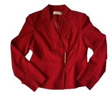 Calvin Klein Cinched Waist Blazer Women 6/8 Power Red Shoulder Pads Career