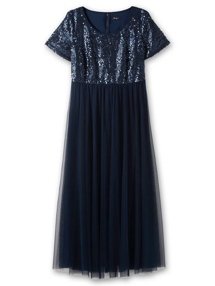 Sheego Abendkleid 48 Kleid Damen elegant Chiffon Maxi Pailletten Maxikleid #701 - Bild 4 von 4