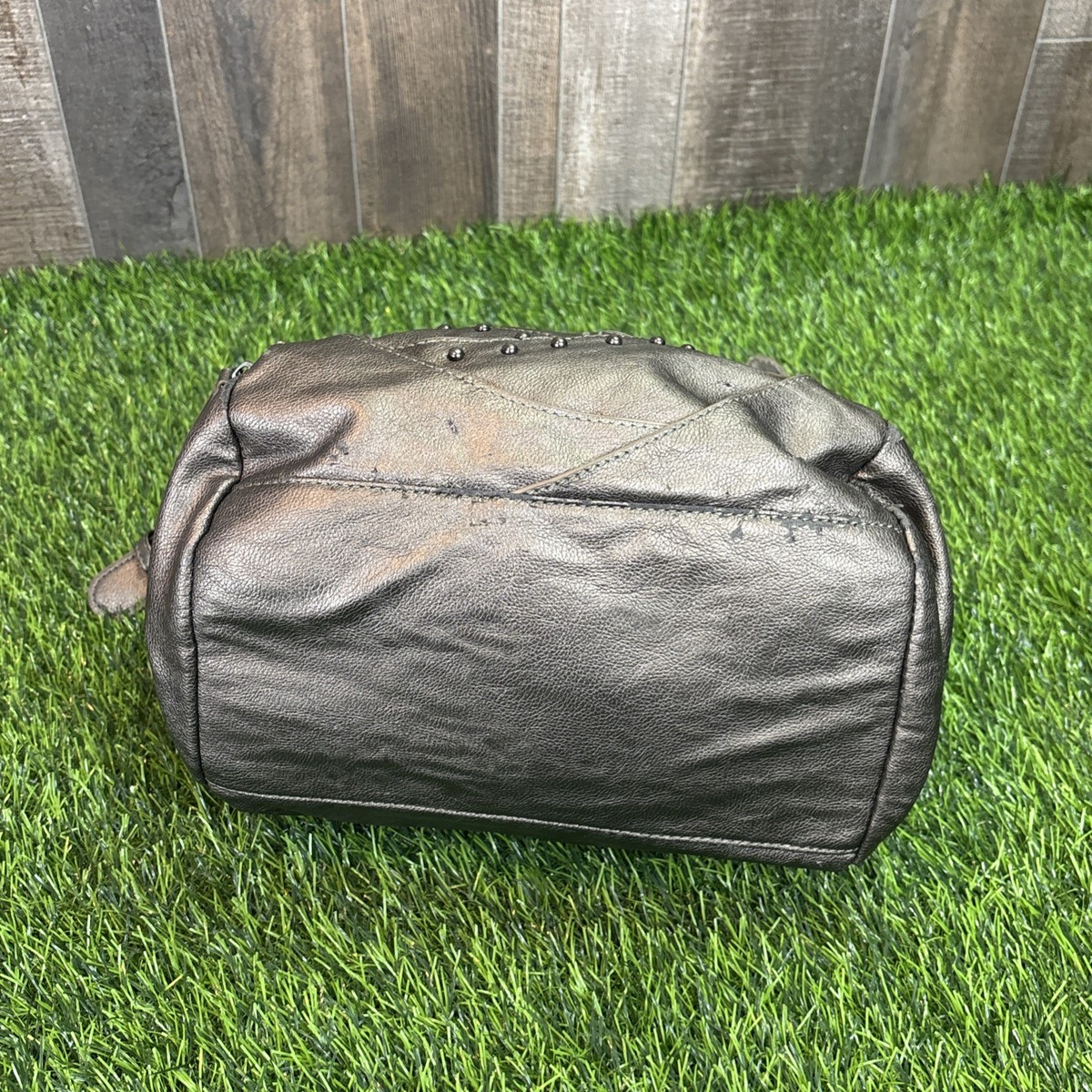 Vintage Y2K Metallic Brown Gray Studded Top Handle Shoulder Bag 