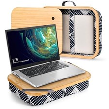 Bamboo Lap Desk with Storage, Cover Removable Lap Desk for Lap, Black Wave