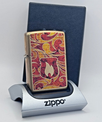 GENUINE Zippo FUSION Lighter STUNNING BURNING FLAMES Polished Brass 2015 NEW