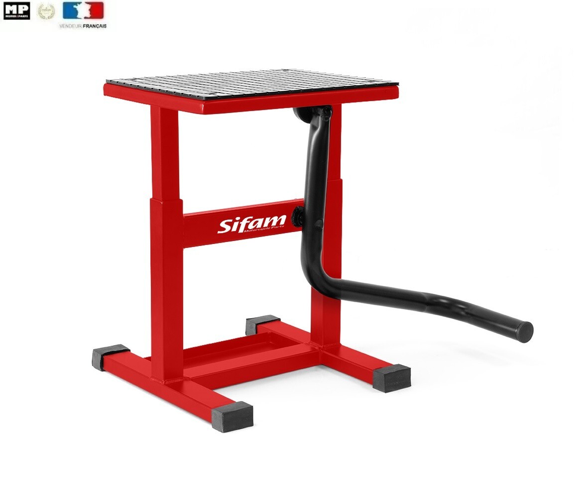 Cric lève-moto tout-terrain MX rouge avec hauteur ajustable de 30 à 39 cm