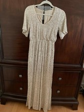 silver Women's V Neck Sequin Formal Evening Dress