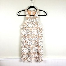 Revolve Lovers + Friends Nude White Floral Overlay Mini Short Dress Size Small