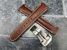 19mm Calf Leather Strap Brown Watch Band Deployment Buckle Set for OMEGA WH BR x