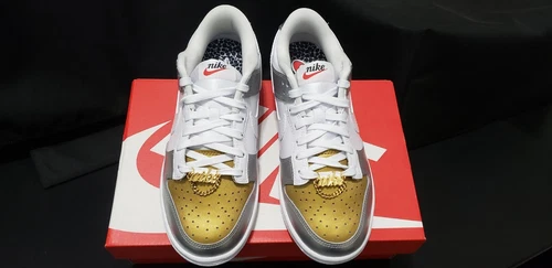 Size W5.5 - Nike Dunk Low SE White Metallic Gold Silver 2022 /DH4403-700