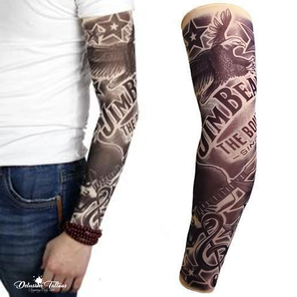 Fake Temporary Tattoo Sleeve Nylon Arm Stocking Black Gangster