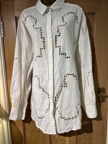 ASOS EDITION SIZE 16 Ivory WHITE BLOUSE SHIRT CUT OUT DETAIL SQUARES LONG SLEEVE - Picture 1 of 10