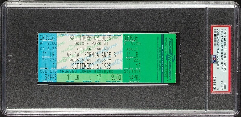 September 6, 1995 Cal Ripken Jr. Break Lou Gehrig Streak 2,131 Full Ticket PSA 6