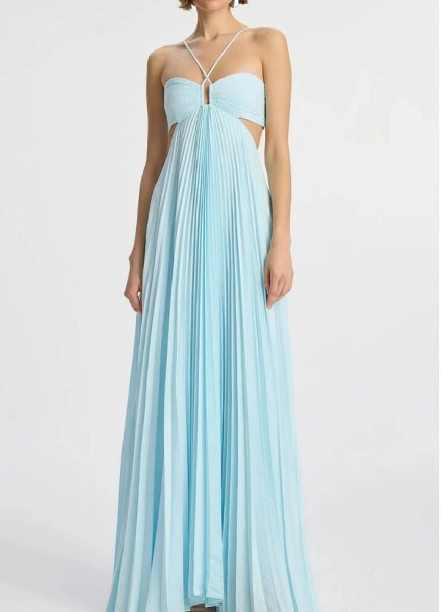 A.L.C. Halter Solid Pleated Maxi Dress Blue Beautiful and elegant dress  2025 new