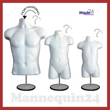 Torso Body Dress Mannequin Form White Male Child Toddler Set 3 Stands  3 Hanger