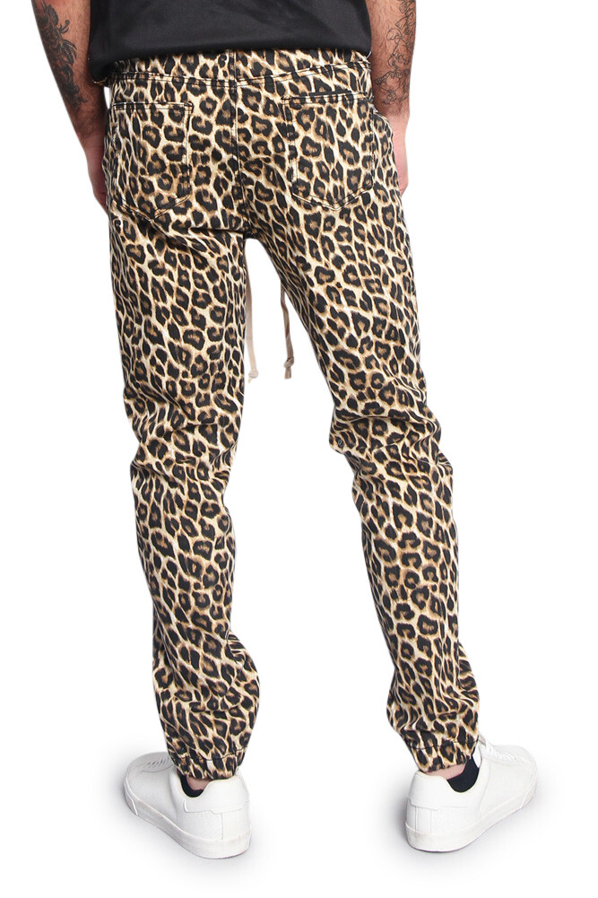 Men's Leopard Print Extra Long Drawstring Joggers Pants SMLL~5XL