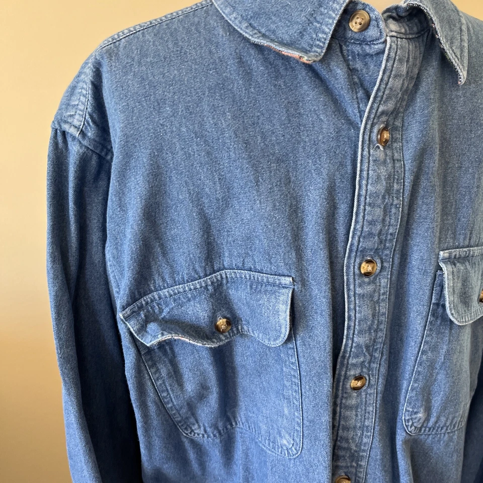 Scandia Woods Denim Plaid Lined Long Sleeve Button Up Blue Large - Image 2 of 4