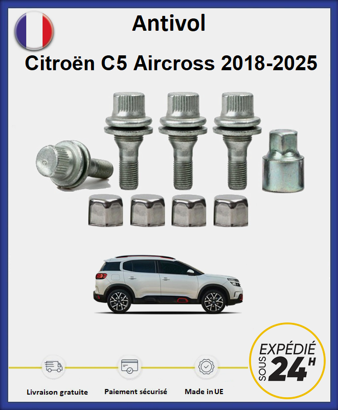 20 Cache-Écrous De Roue Citroën DS7 Crossback 2018-2023 - Capuchons Protecteurs 19mm