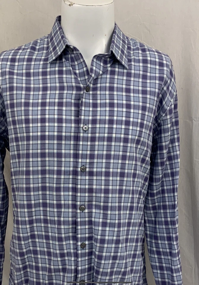 Camisa Zachary Prell L púrpura a cuadros 100 % algodón manga larga con botones YGI N2-784 Foto 3 de 4