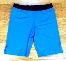 Men's Pro Wrestling Baggy Spandex Shorts Blue w/ Black Waist Sz L 38-40