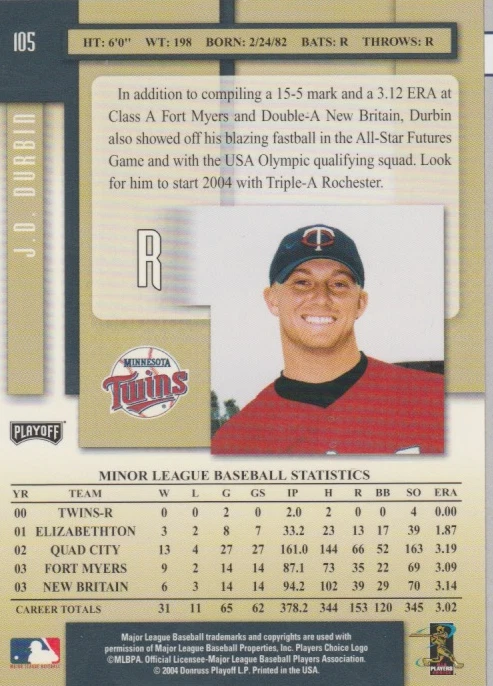 JD Durbin 2004 Donruss Playoff Prestige rookie RC autograph auto card 105 - Image 2 of 2