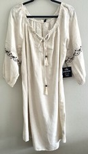 Mlle Gabrielle Woven Peasant Mini Dress Boho Light Beige Embroidered Plus 1X
