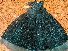 GRACE KARIN Girls Sequin Dress 1 Shoulder Sparkle Party Dress w/ Hairbow Grn 6Y