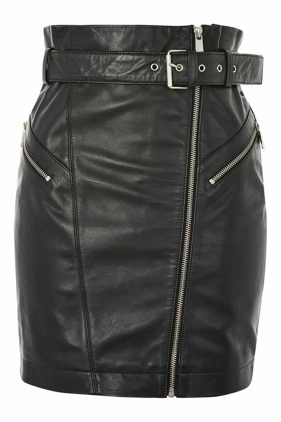 Women Comfort Front Zip Pockets Black Soft Butter Leather Belted