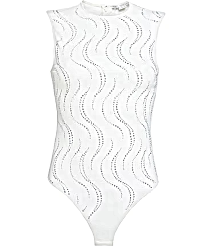 NWT Stella MCCartney Off White Rhinestone Bodysuit Made in Italy SZ 42IT 6US - 第 1/11 張圖片